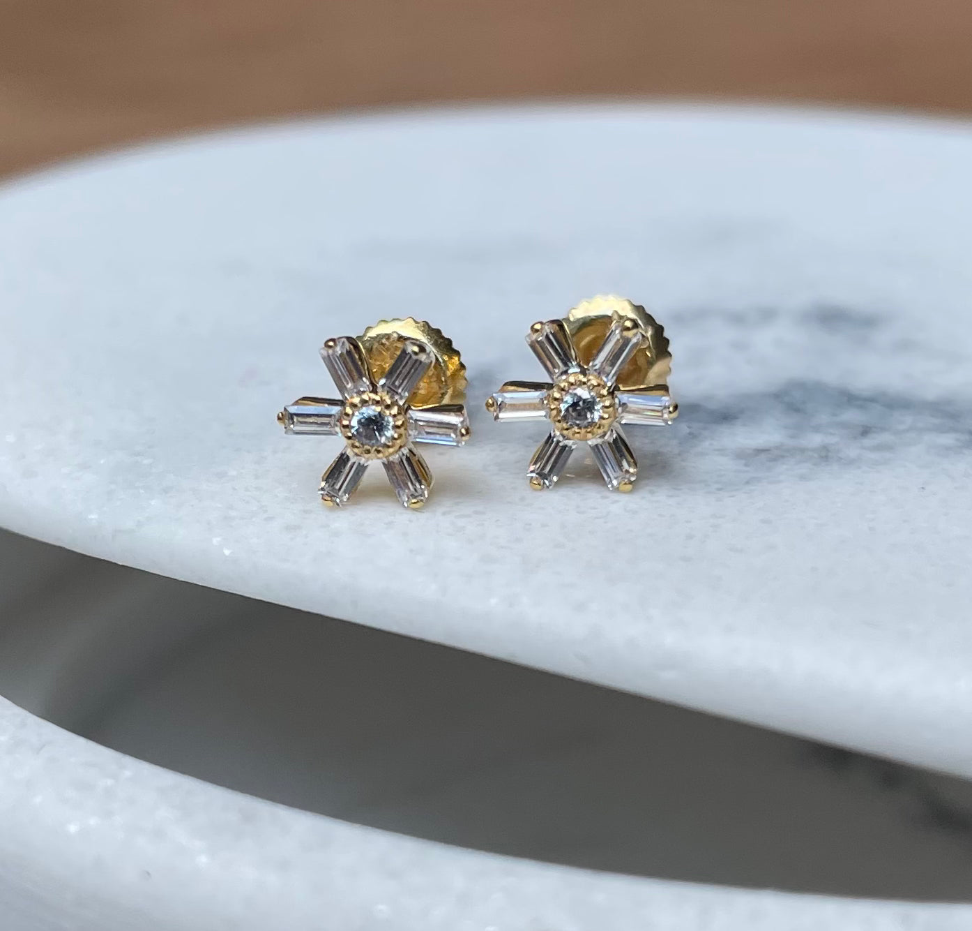 Baguette Flower Stud Diamonds Earrings - - Jewelry - Goldie Paris Jewelry - Baguette Earring