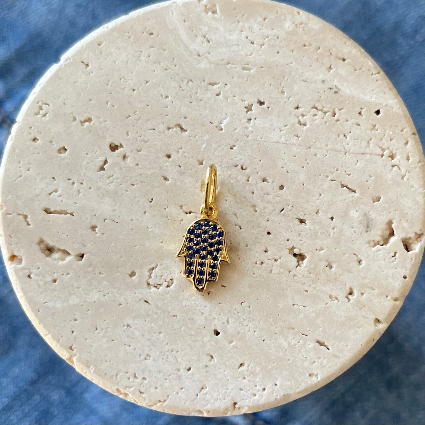 Sapphire Hamsa Necklace/ Pendant - - Jewelry - Goldie Paris Jewelry - Evil Eye Necklace Pendant