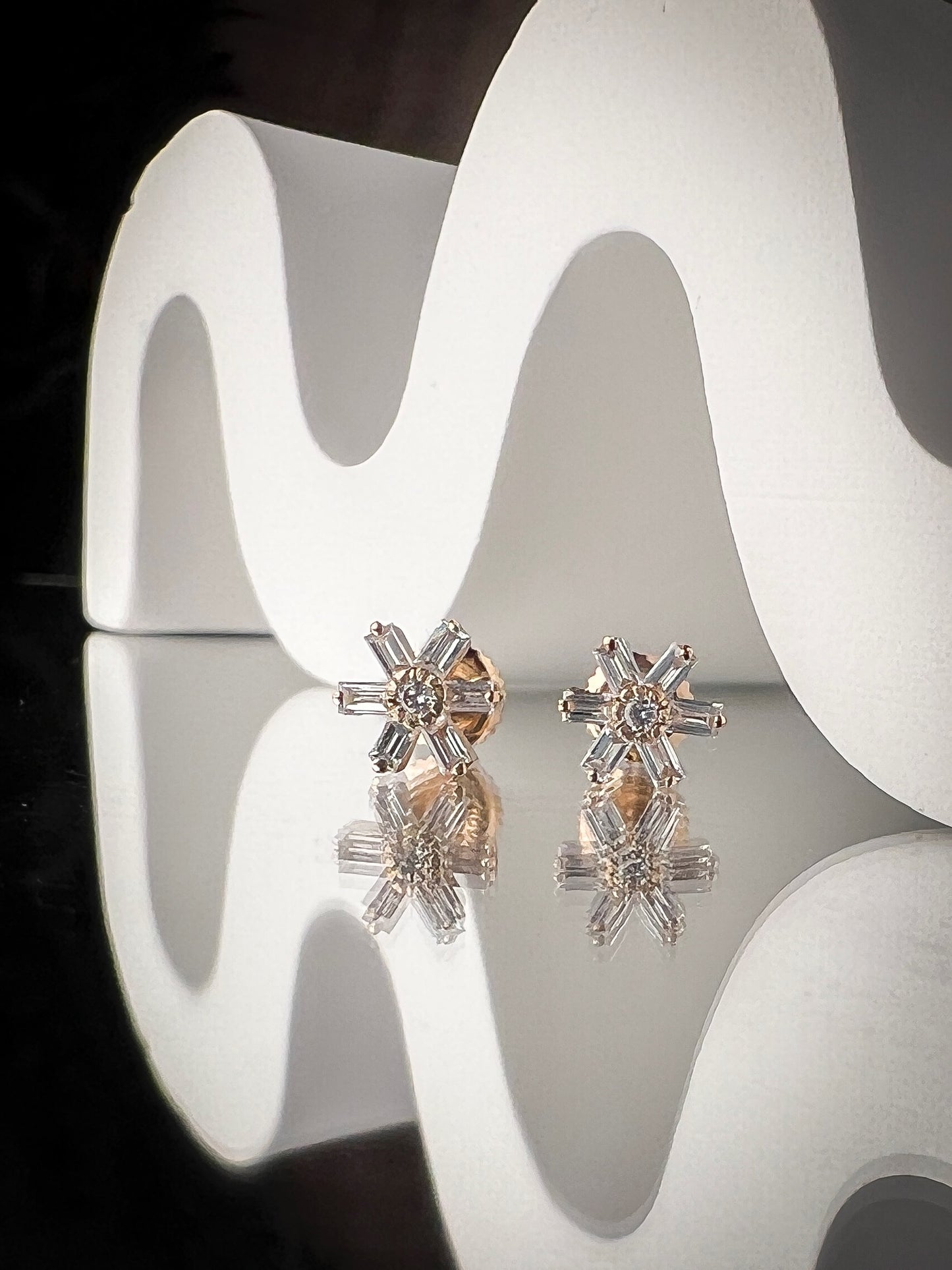 Baguette Flower Stud Diamonds Earrings