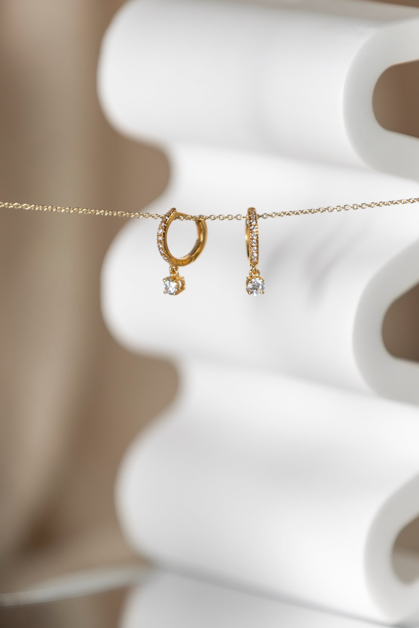 "Daniella" Diamonds Hoops Earrings with one dangling diamond - Pair