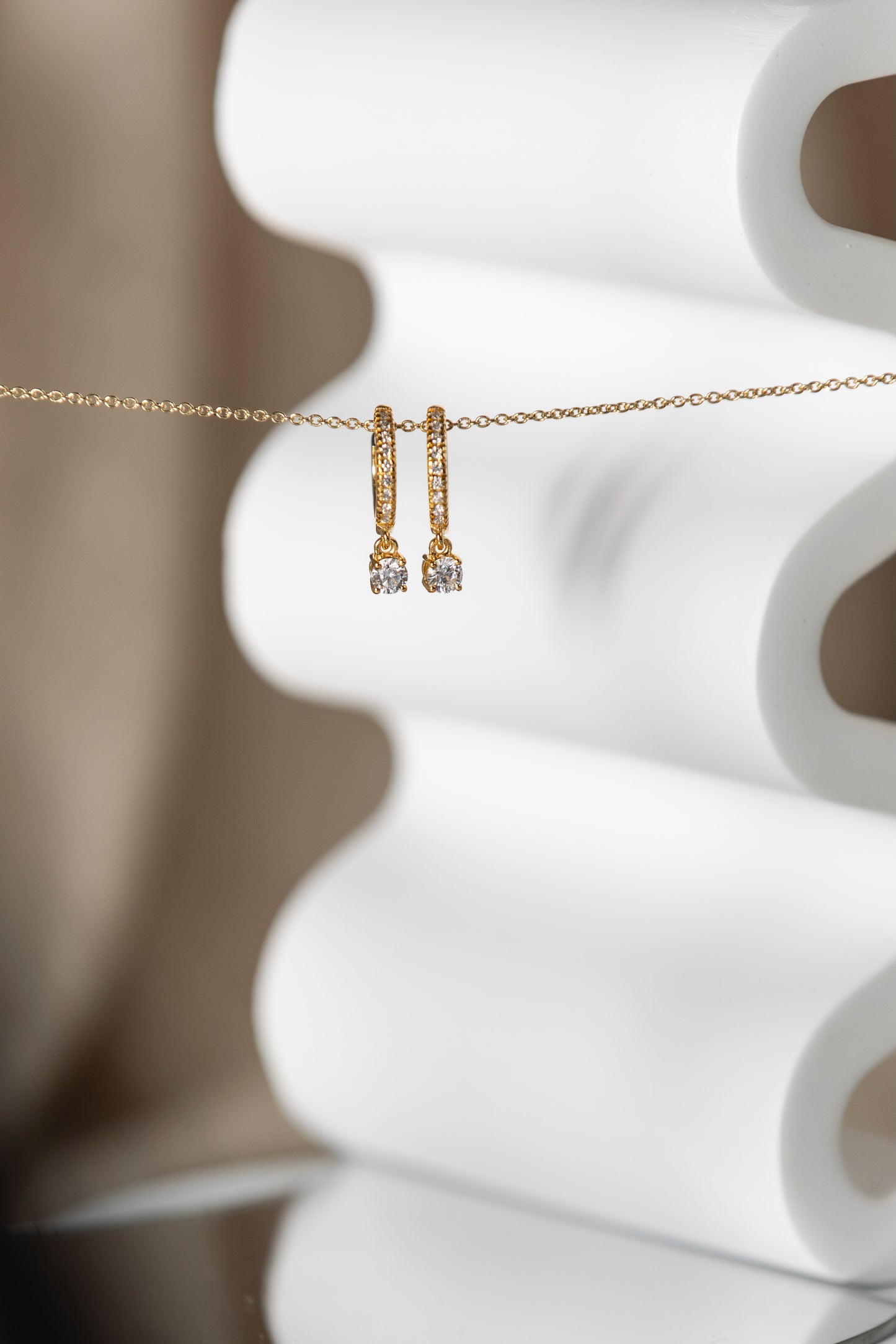 "Daniella" Diamonds Hoops Earrings with one dangling diamond - Pair