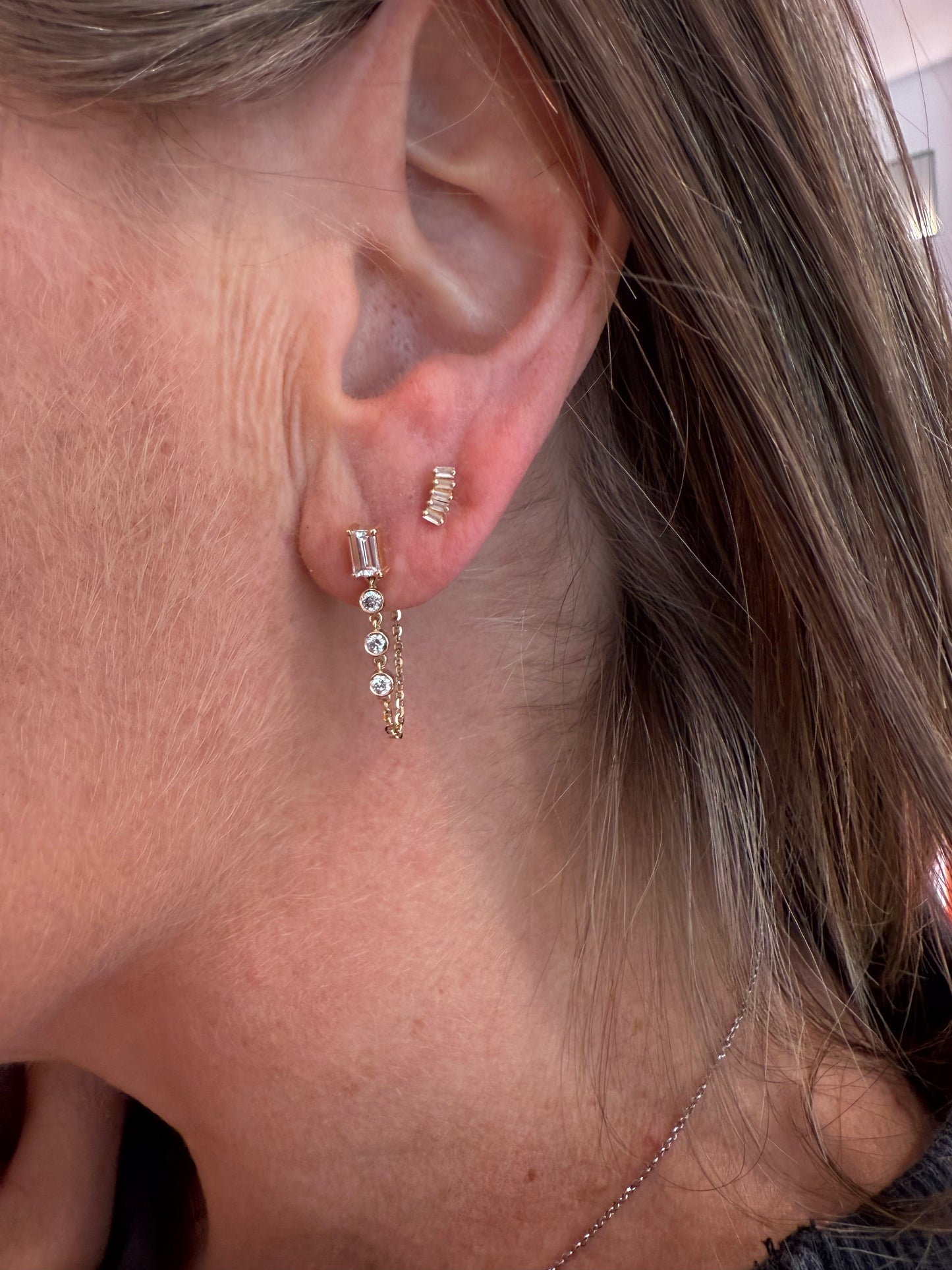 Nicky Baguette & Bezel Diamonds Chain Earring