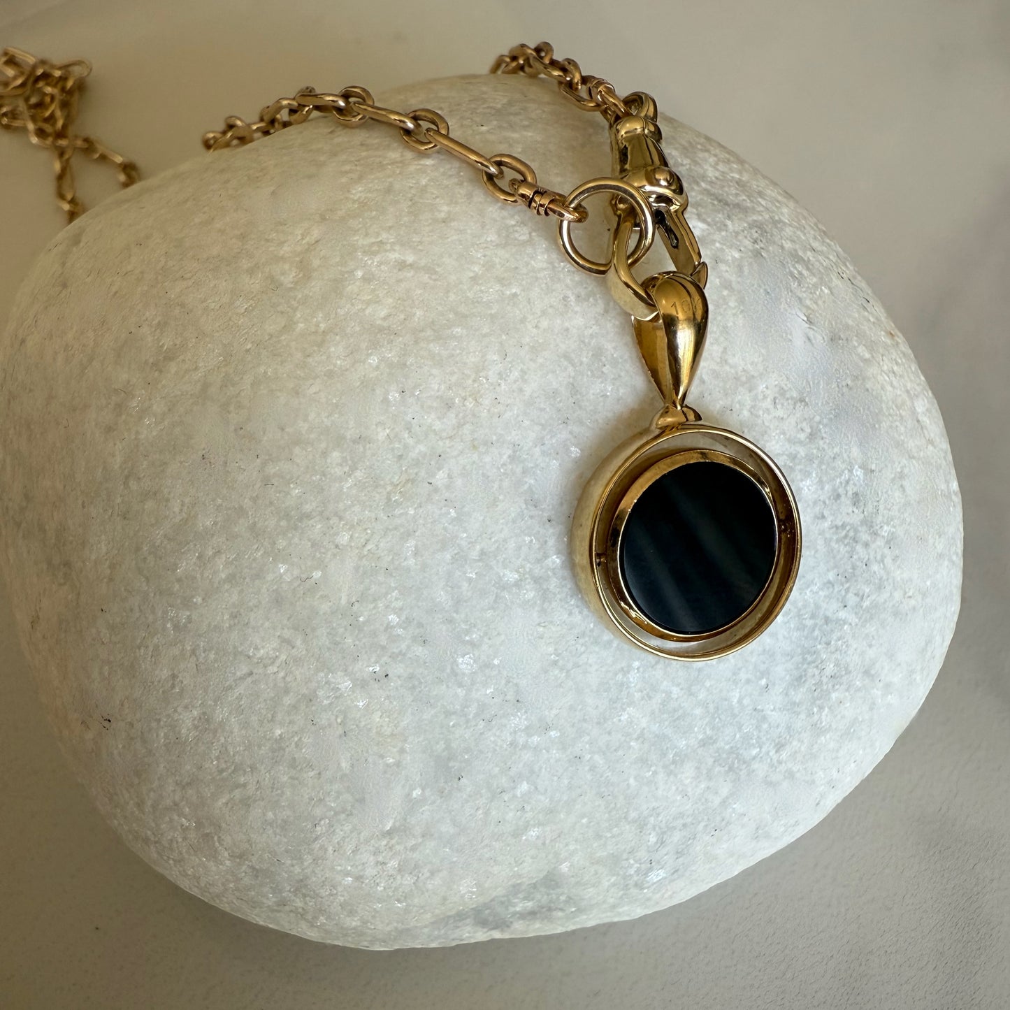 Justine Mother of Pearl & Onyx pendant (Reversible/ Double sided)