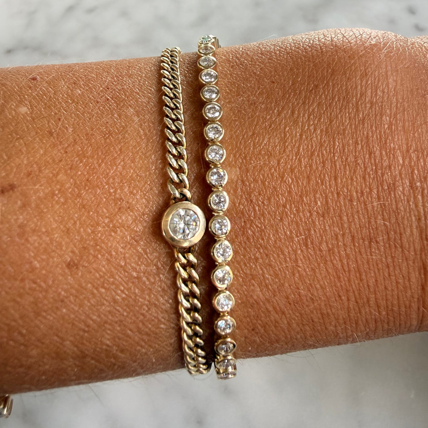 Diamond Bezel Classic Curb Chain Bracelet