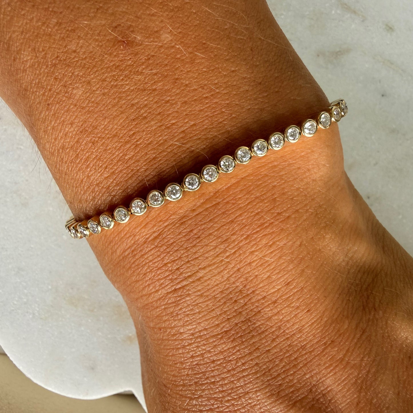 2 Carat Bezel Set Solid Gold Tennis Bracelet