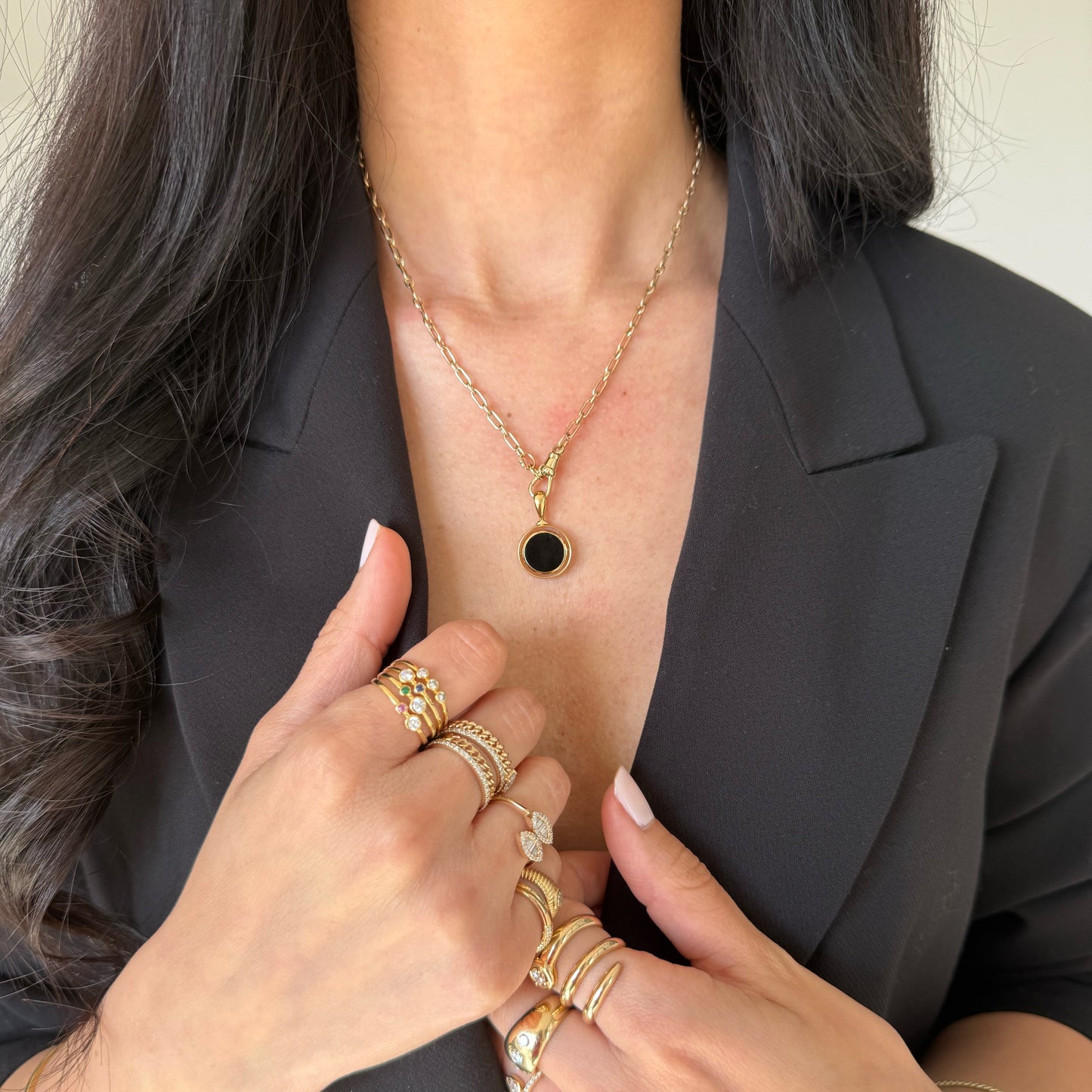 Justine Mother of Pearl & Onyx pendant (Reversible/ Double sided)