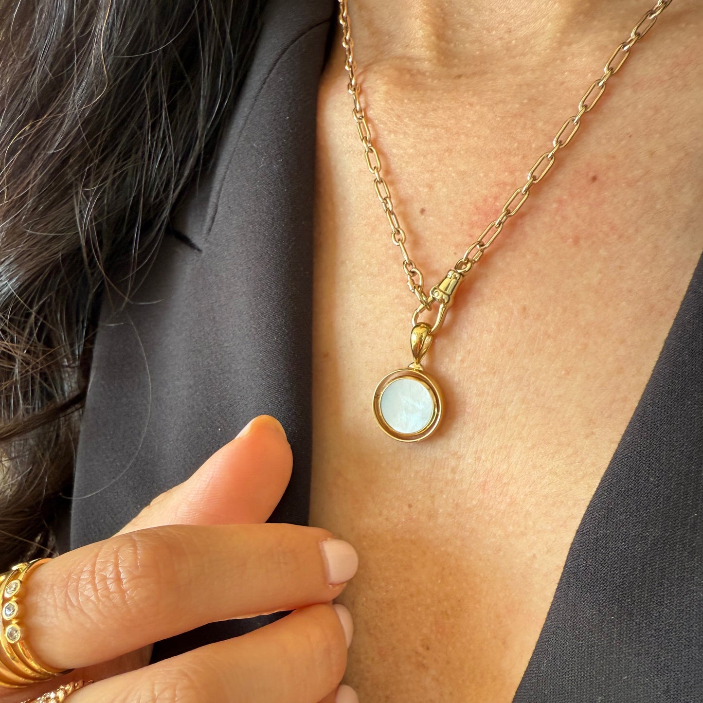 Justine Mother of Pearl & Onyx pendant (Reversible/ Double sided)