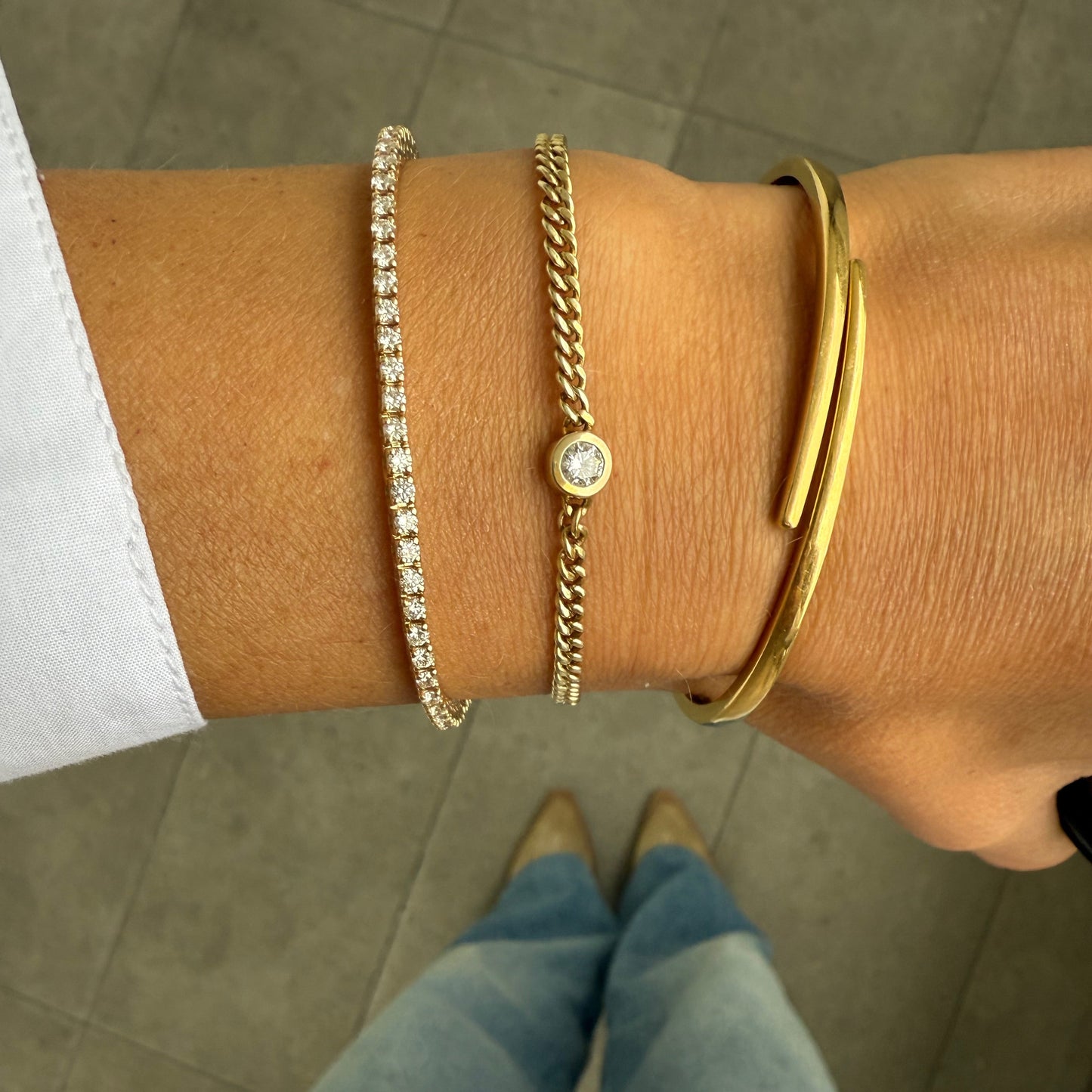 Diamond Bezel Classic Curb Chain Bracelet