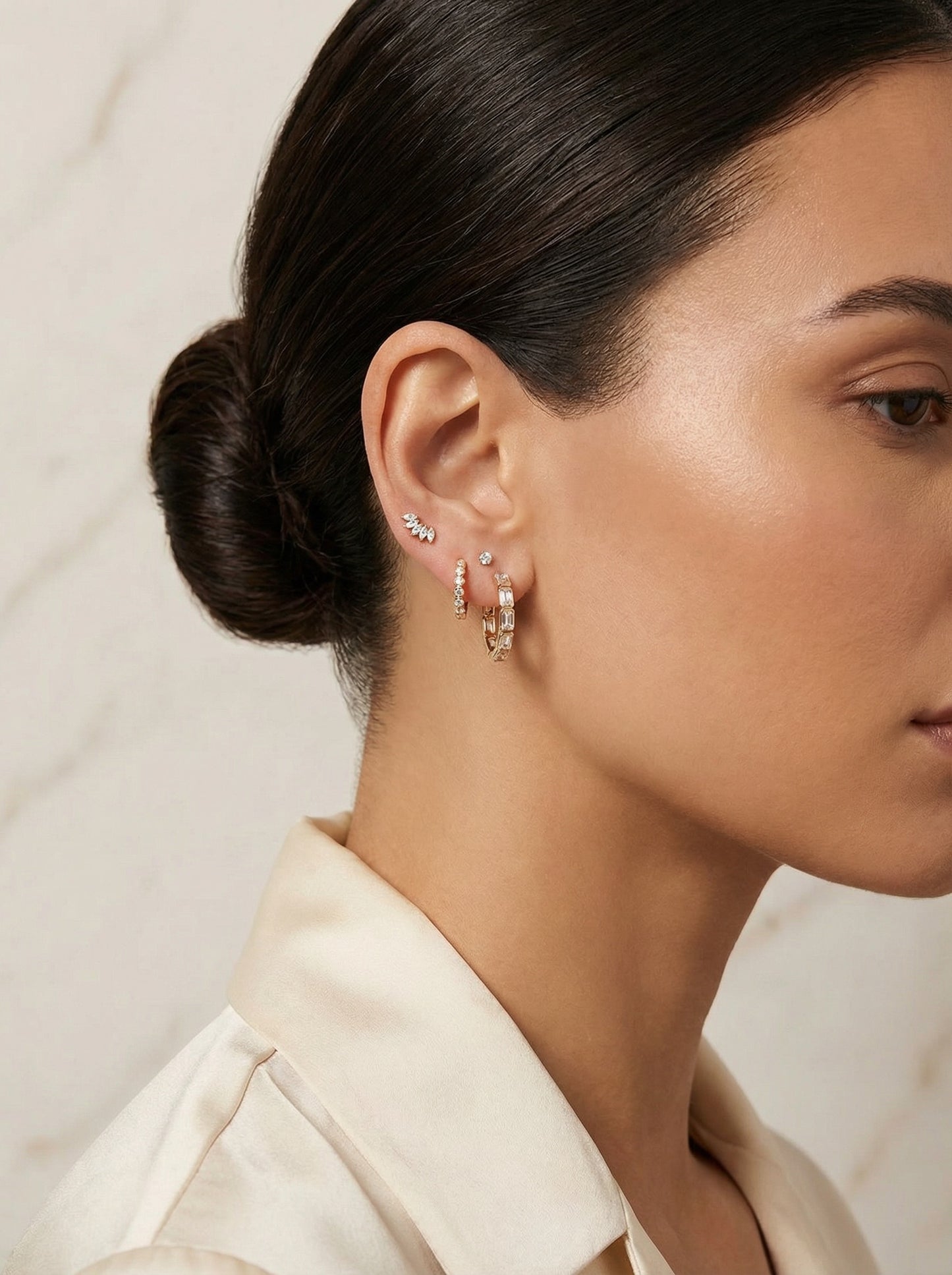 "Audrey" Bezel-set Diamonds Hoops Earrings- Pair