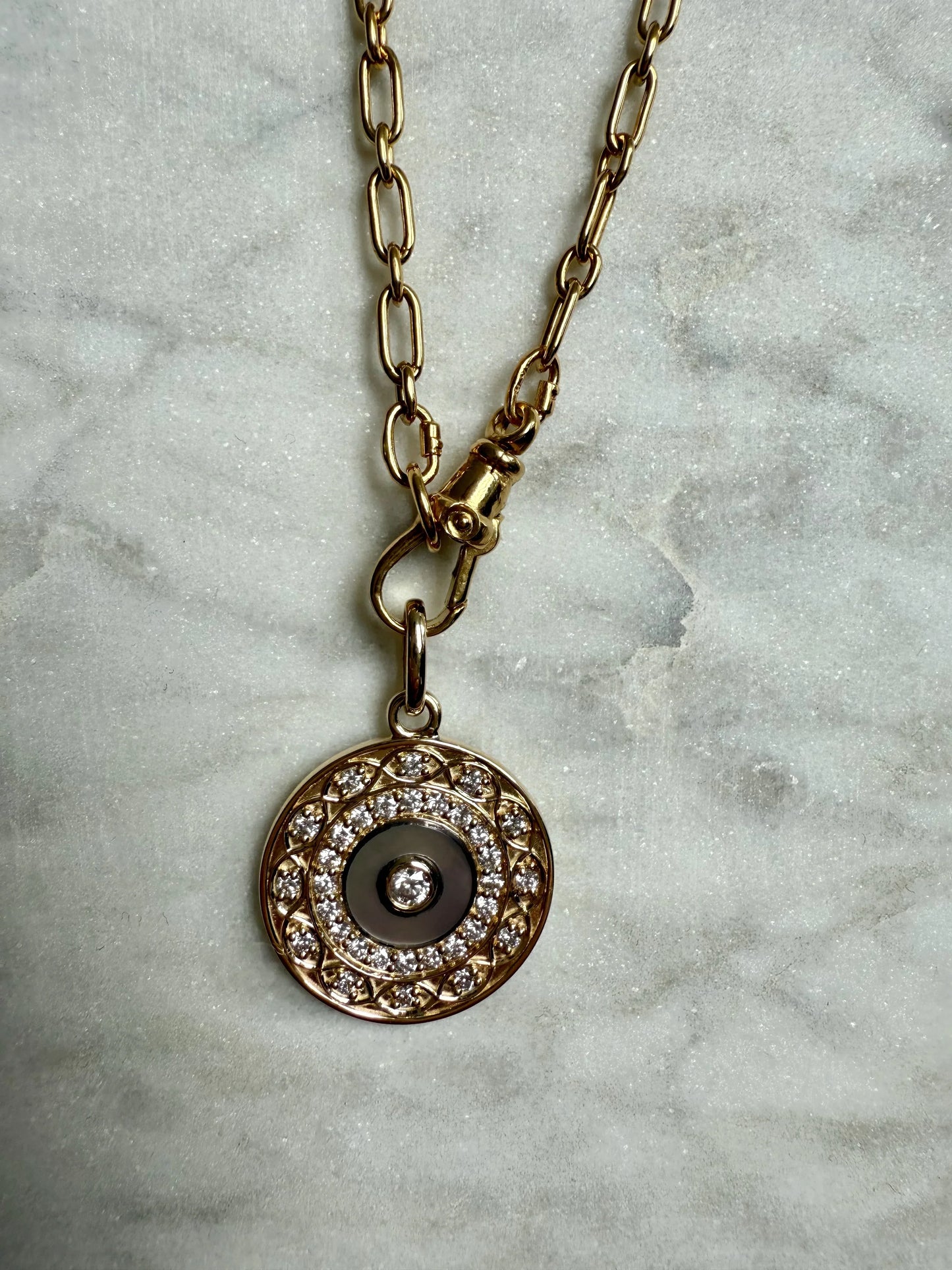 Sonia Diamonds and Mother of Pearl Disc Pendant - Goldie Paris Jewellery
