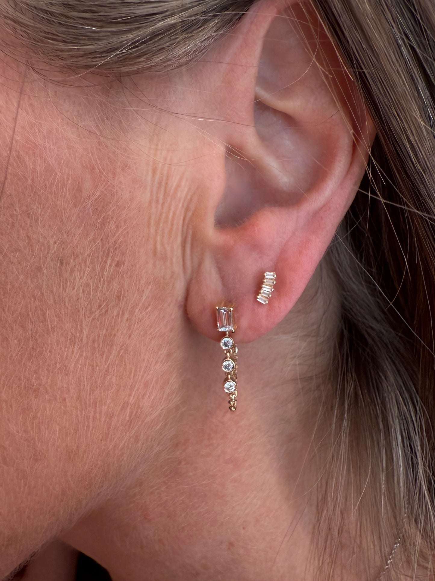 5 Diamonds Baguette Cluster Stud Earrings