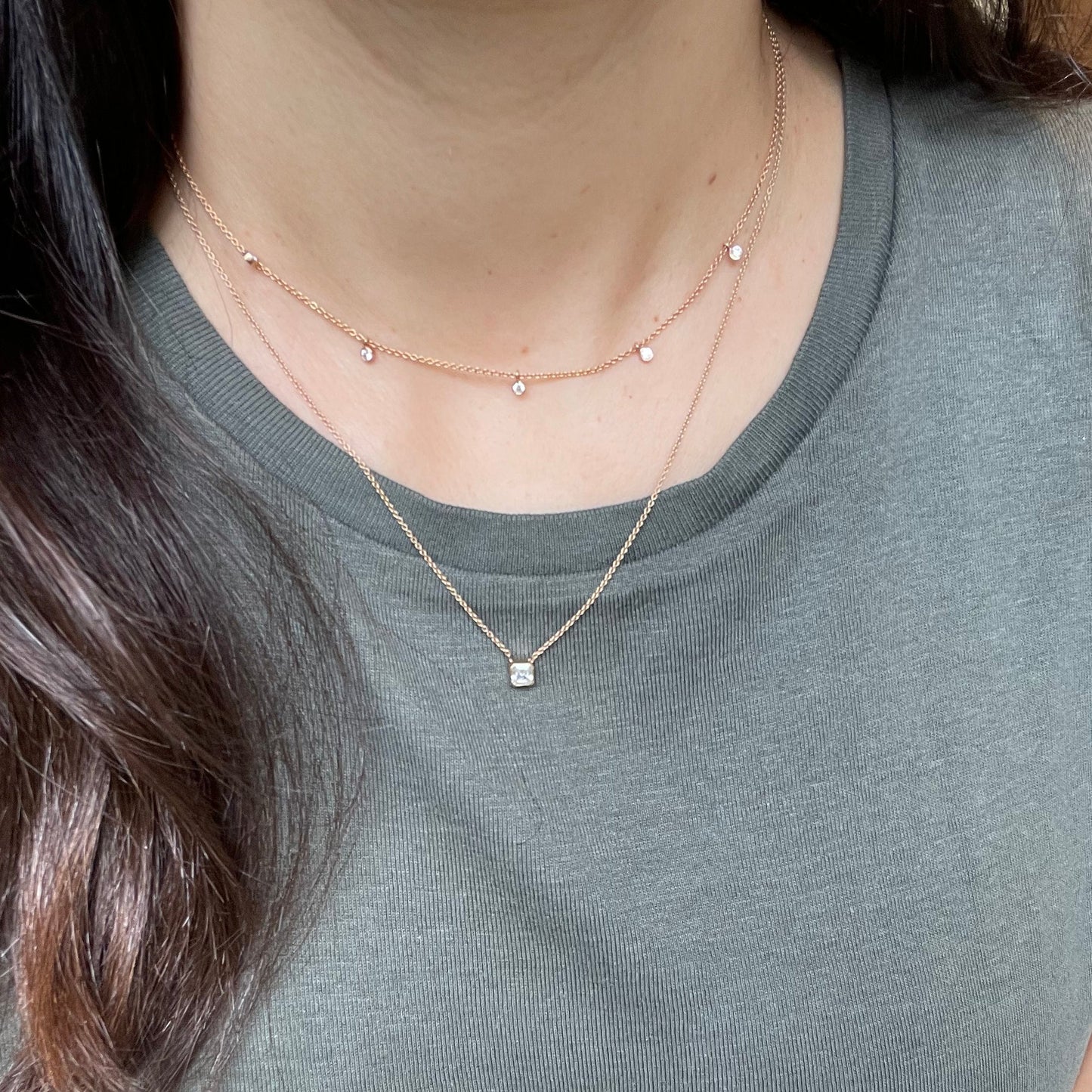 5 Floating Diamonds Necklace - - Jewelry - Goldie Paris Jewelry - Bezel Necklace