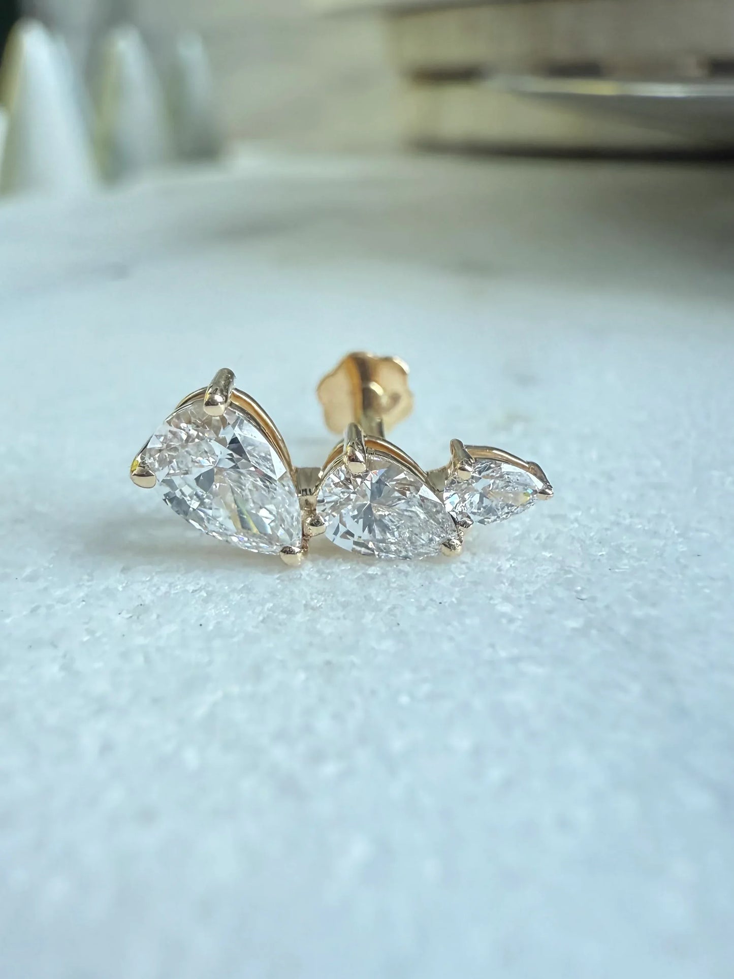Triple Pear Diamond Flat Back Stud - Goldie Paris Jewellery