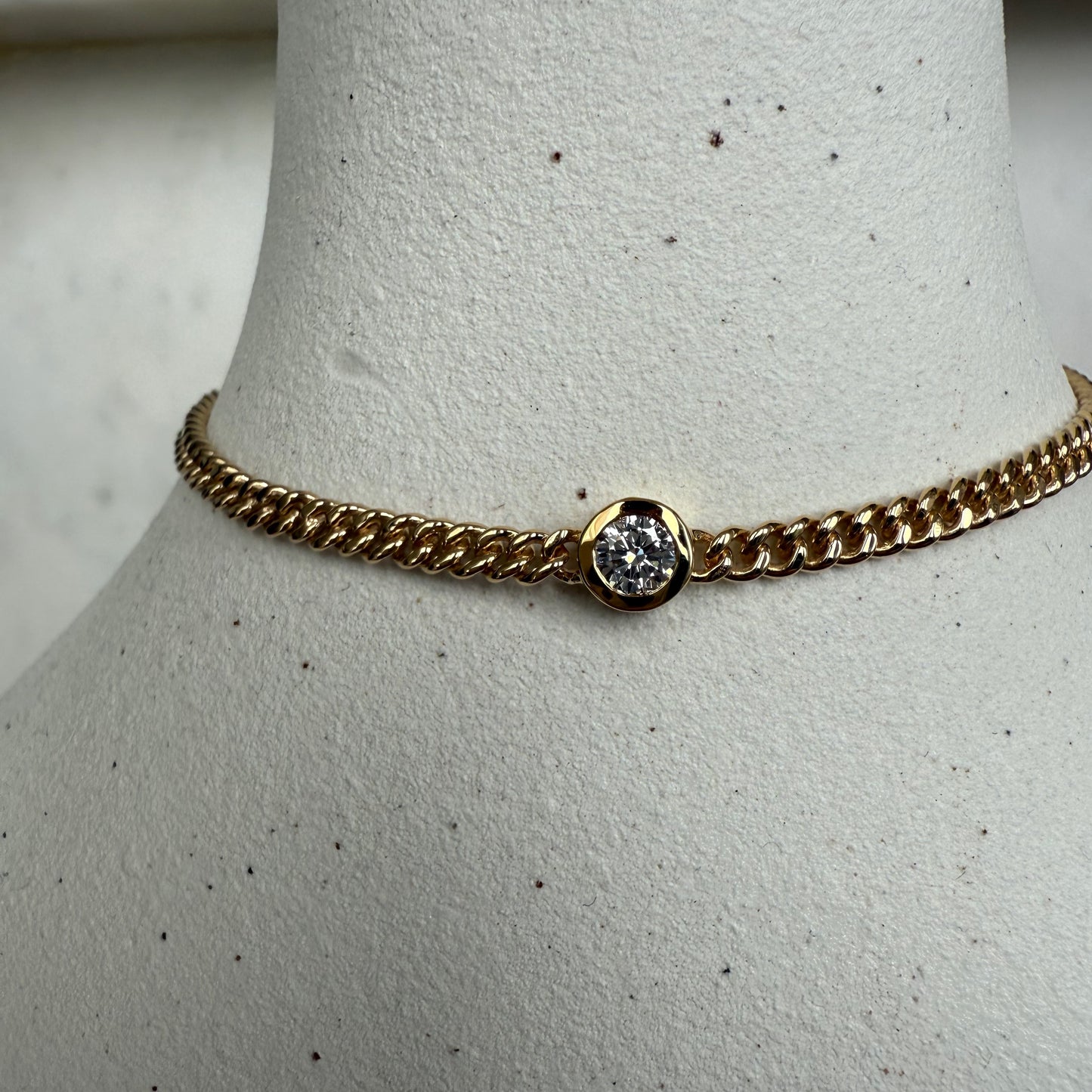 Diamond Bezel Classic Curb Chain Bracelet