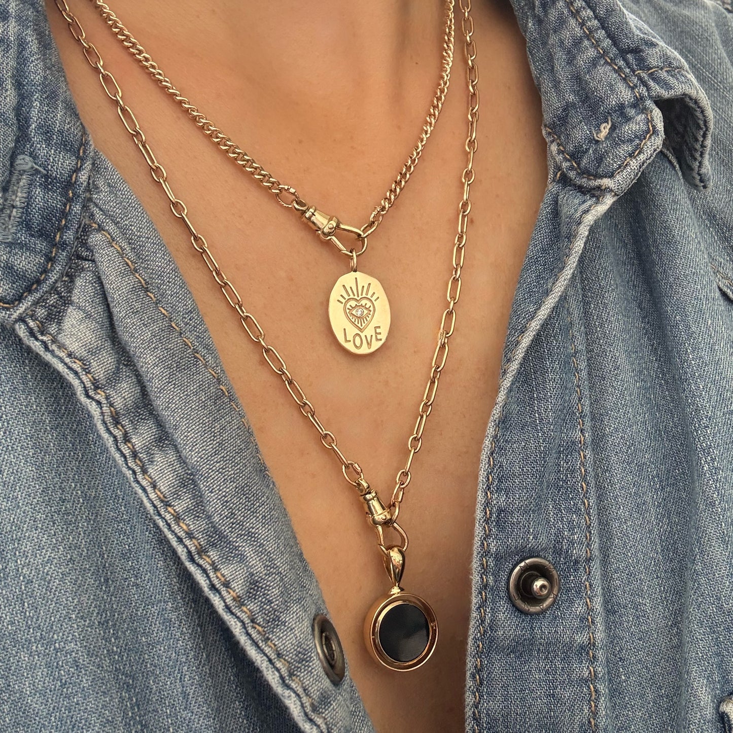 Justine Mother of Pearl & Onyx pendant (Reversible/ Double sided)