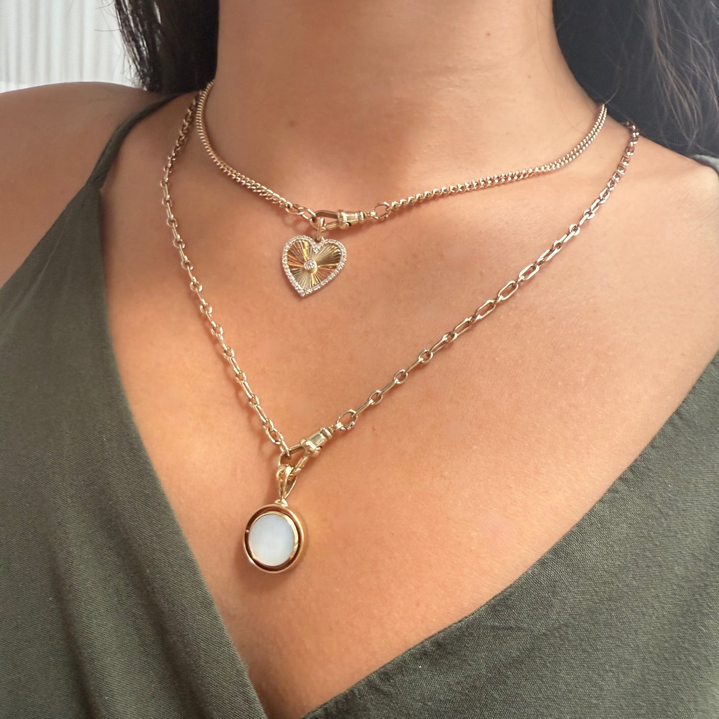 Justine Mother of Pearl & Onyx pendant (Reversible/ Double sided)