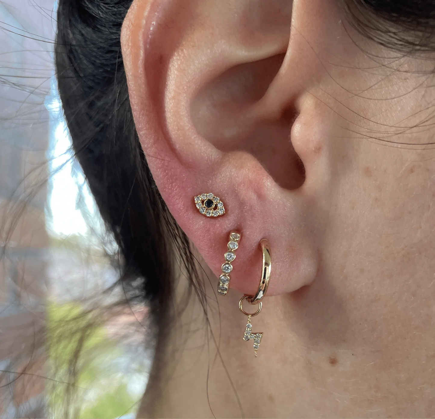 "Audrey" Bezel-set Diamonds Hoops Earrings- Pair - Goldie Paris Jewellery