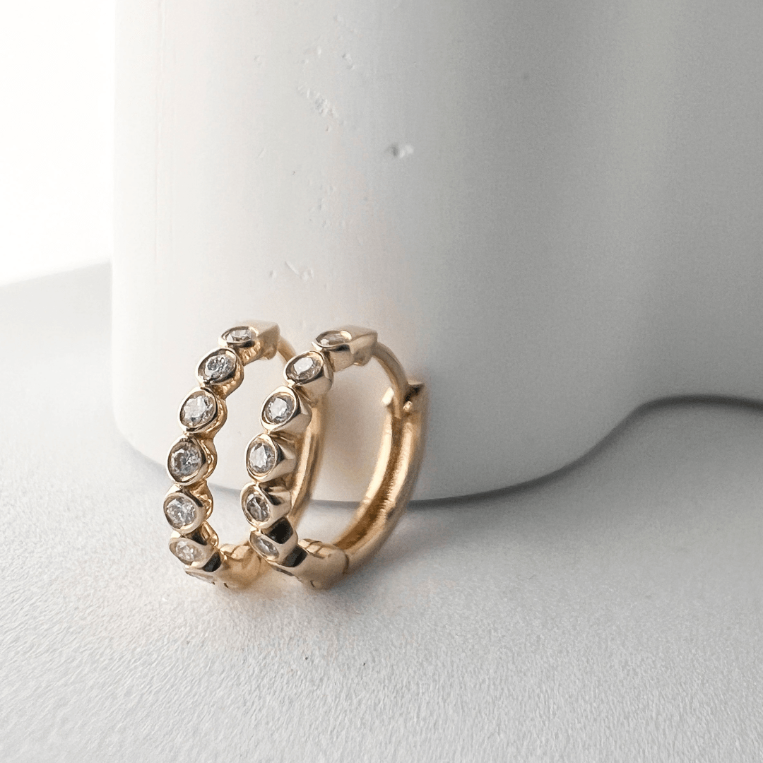 "Audrey" Bezel - set Diamonds Hoops Earrings - Pair - Goldie Paris Jewellery