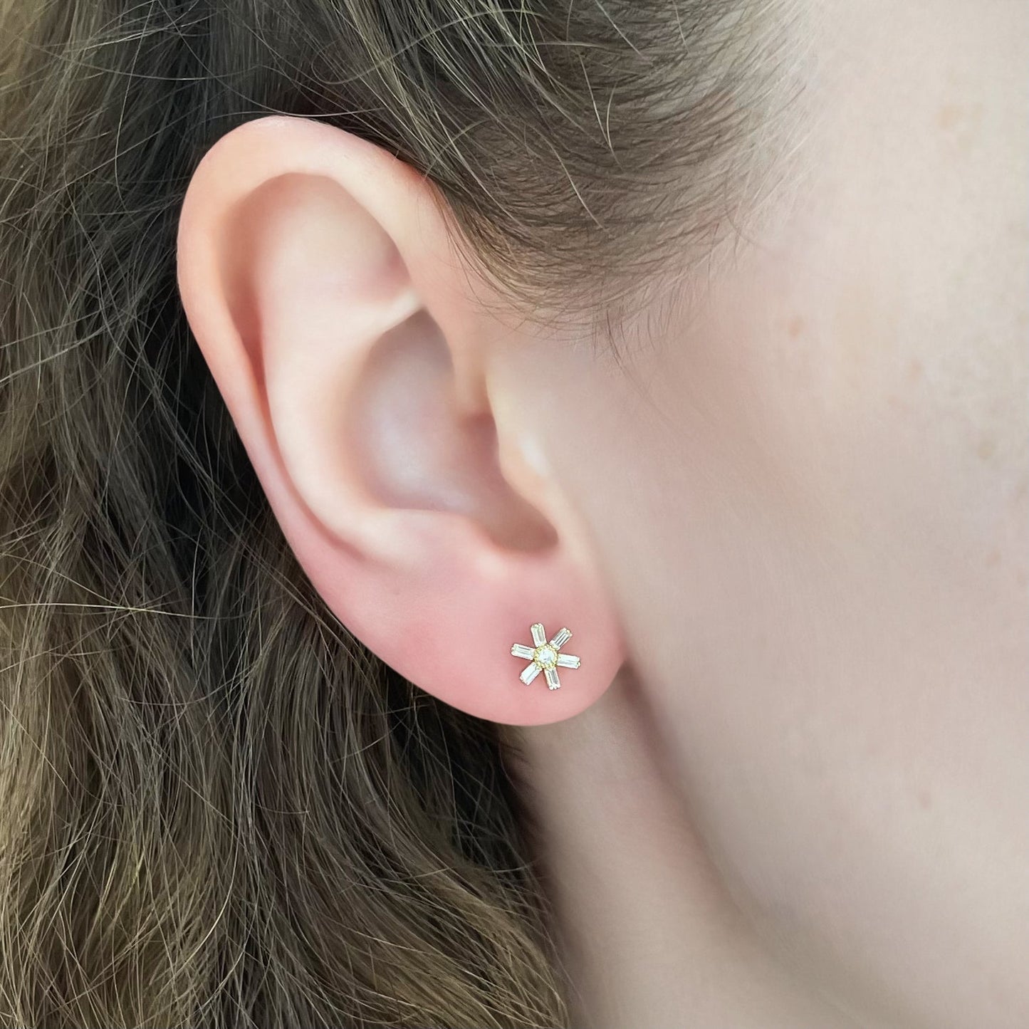 Baguette Flower Stud Diamonds Earrings - Goldie Paris Jewellery