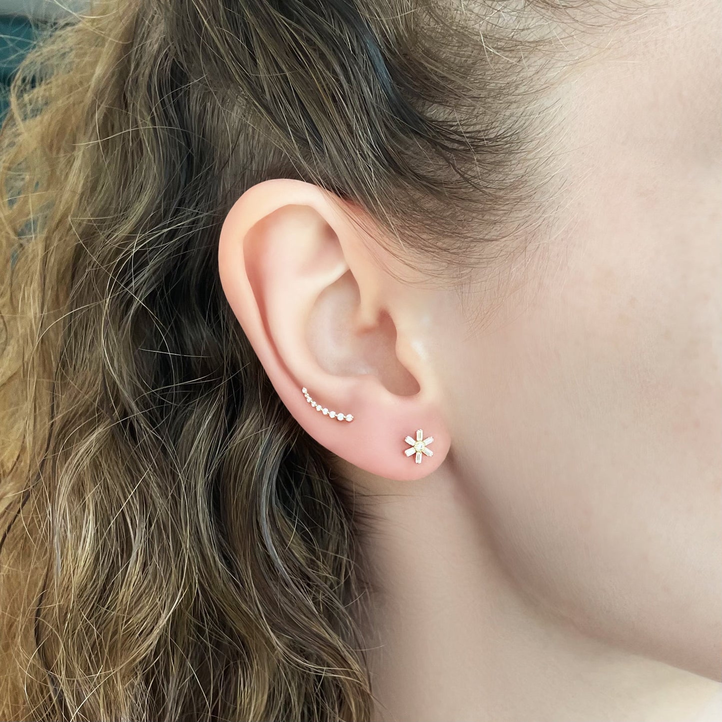 Baguette Flower Stud Diamonds Earrings - Goldie Paris Jewellery