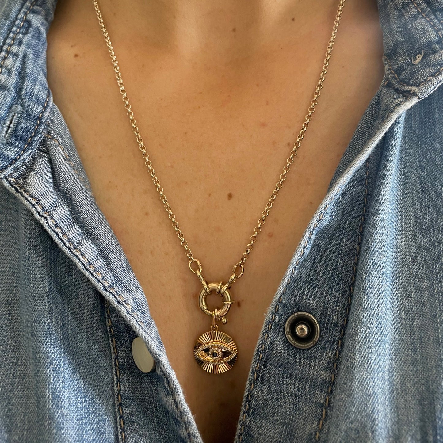 Evil Eye Fluted Medallion Pendant - Goldie Paris Jewellery