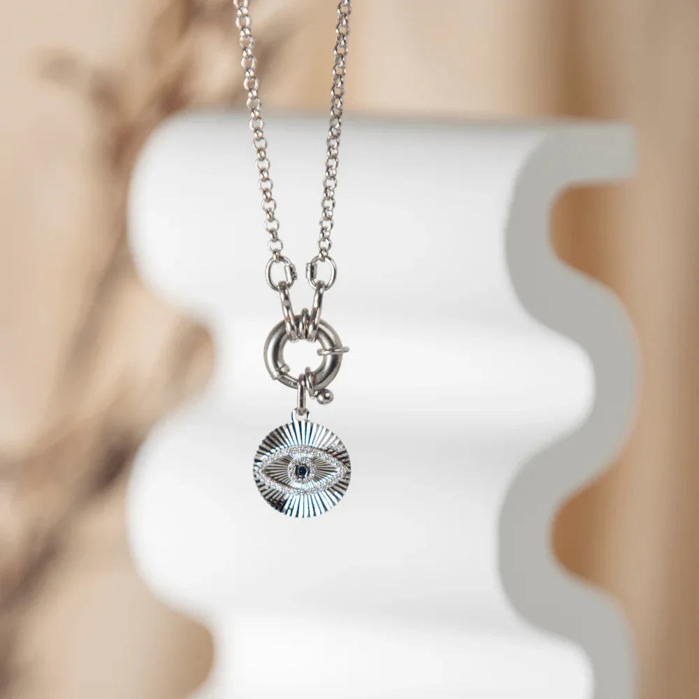 Evil Eye Fluted Medallion Pendant - Goldie Paris Jewellery