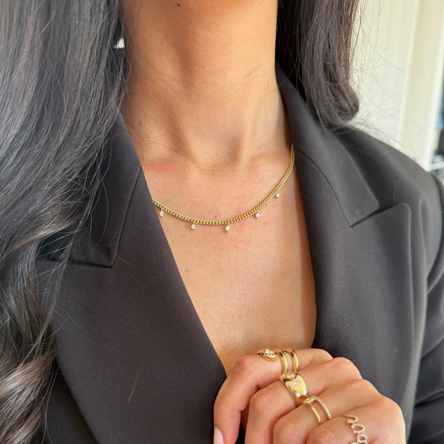 Floating diamonds Classic Curb Chain Necklace - Goldie Paris Jewellery