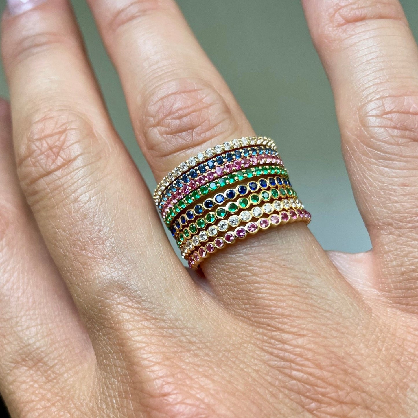 "Ilana" Stackable Bezel Diamond Eternity Band - Pink - Goldie Paris Jewellery
