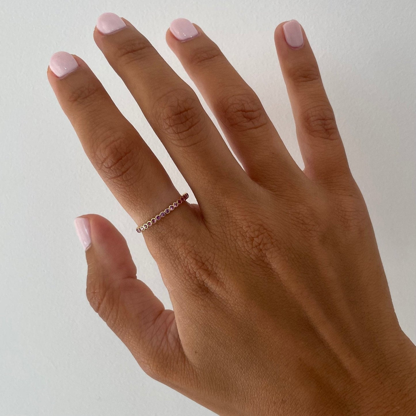 "Ilana" Stackable Bezel Diamond Eternity Band - Pink - Goldie Paris Jewellery