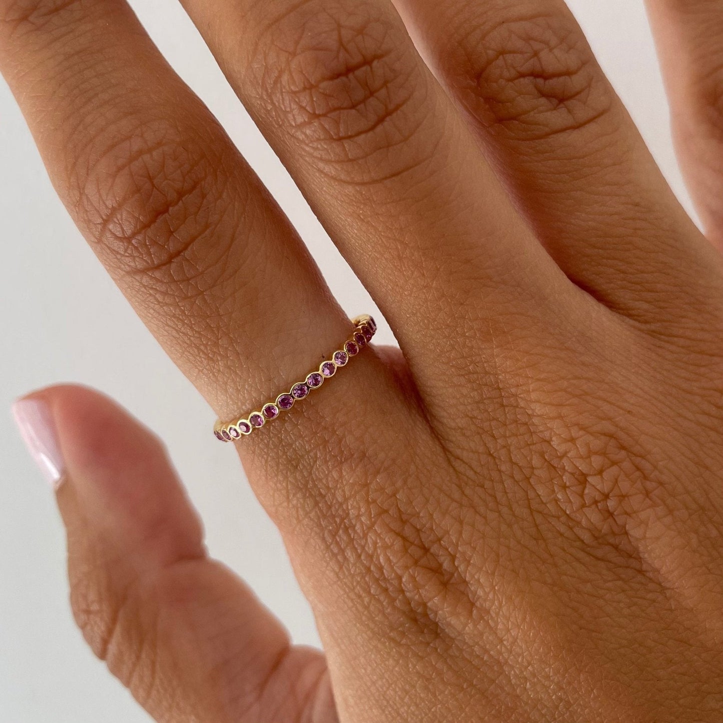 "Ilana" Stackable Bezel Diamond Eternity Band - Pink - Goldie Paris Jewellery