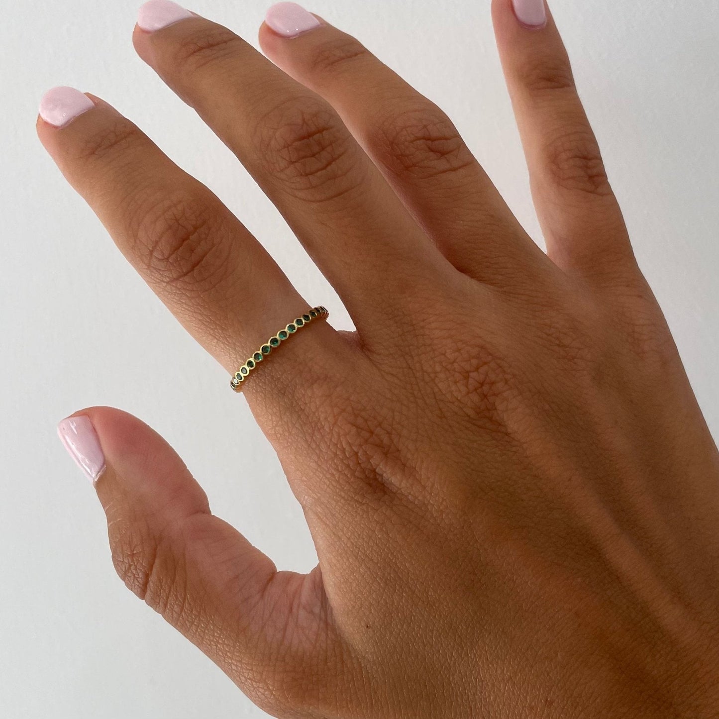 "Ilana" Stackable Bezel Emerald Eternity Band - Green - Goldie Paris Jewellery