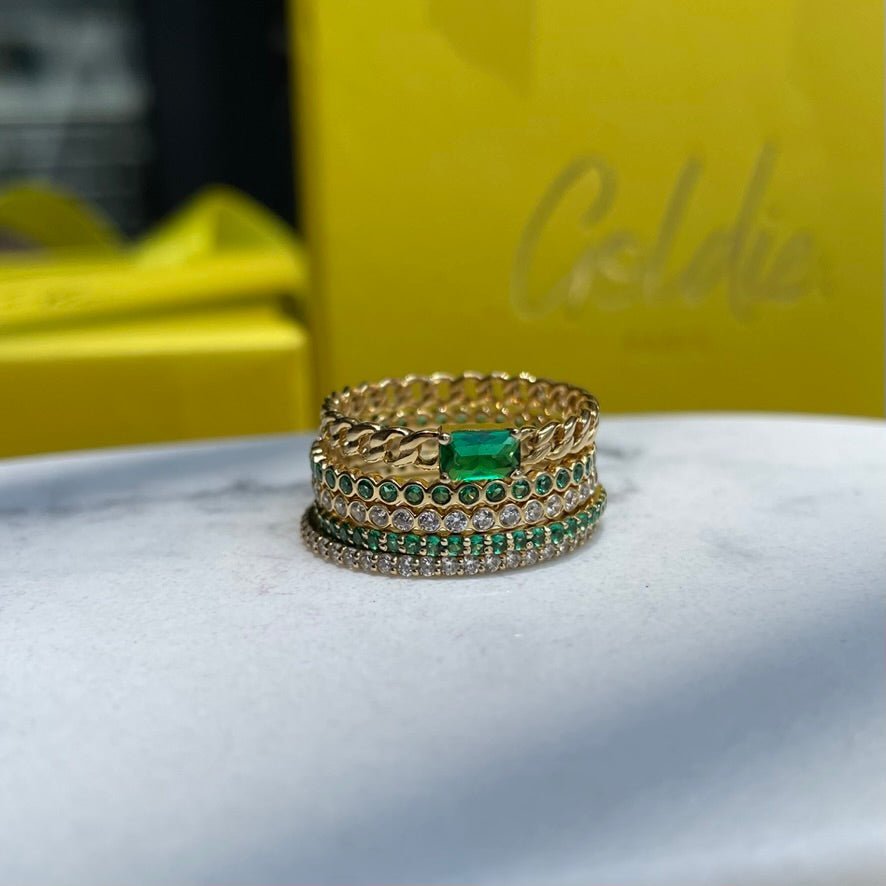 "Ilana" Stackable Bezel Emerald Eternity Band - Green - Goldie Paris Jewellery