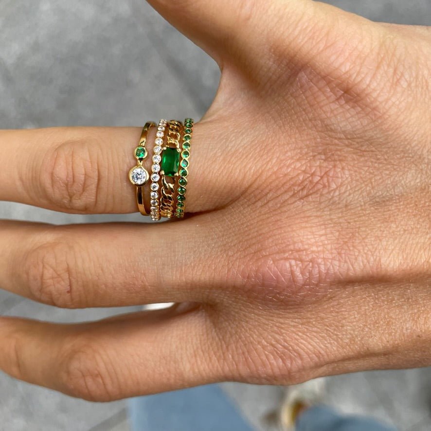 "Ilana" Stackable Bezel Emerald Eternity Band - Green - Goldie Paris Jewellery