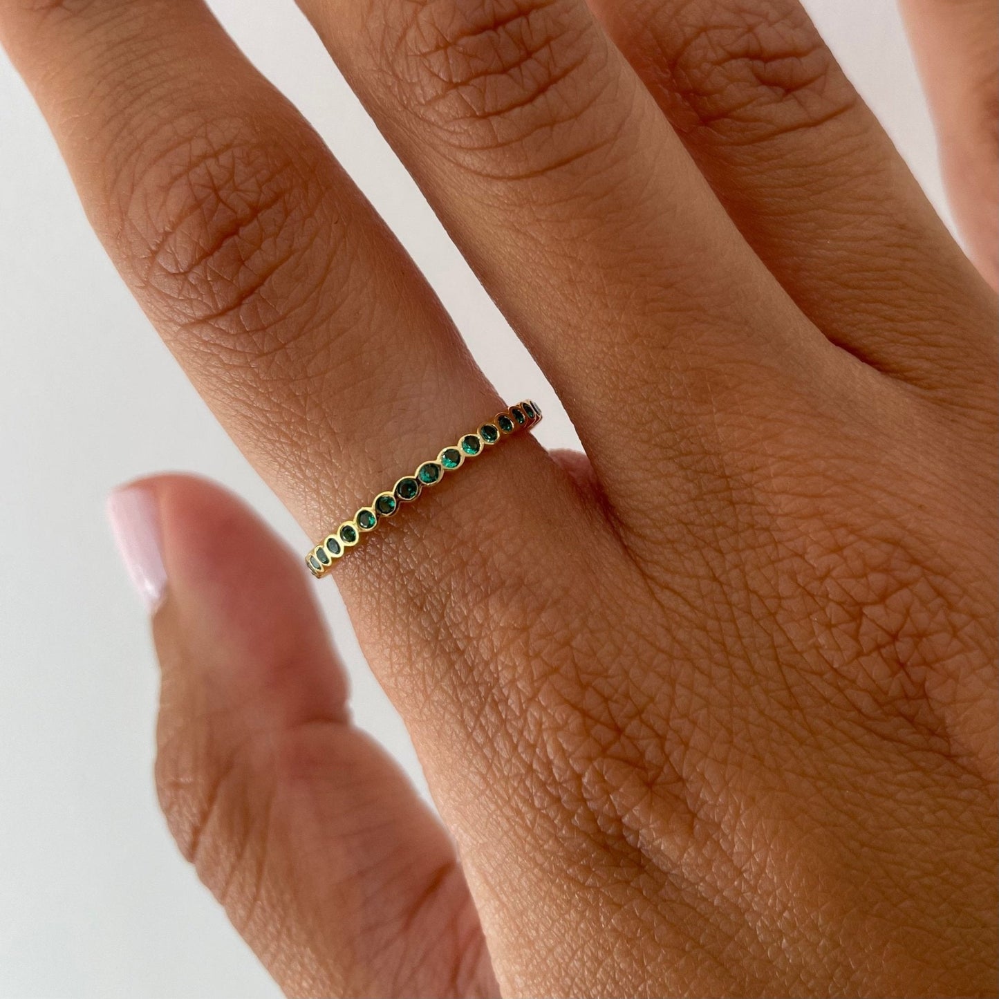 "Ilana" Stackable Bezel Emerald Eternity Band - Green - Goldie Paris Jewellery