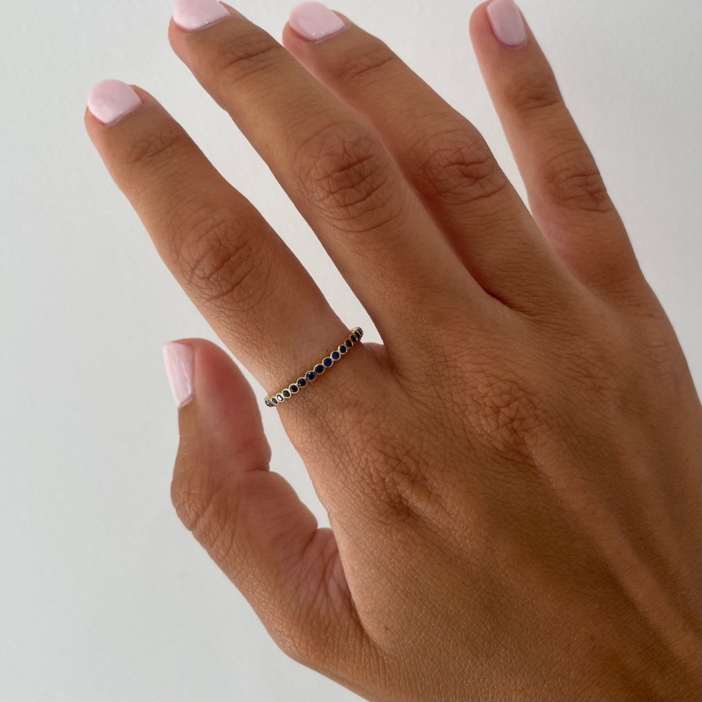 "Ilana" Stackable Bezel - Set Sapphires Eternity Band - Blue - Goldie Paris Jewellery