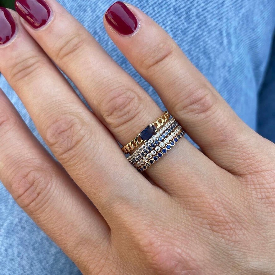 "Ilana" Stackable Bezel - Set Sapphires Eternity Band - Blue - Goldie Paris Jewellery