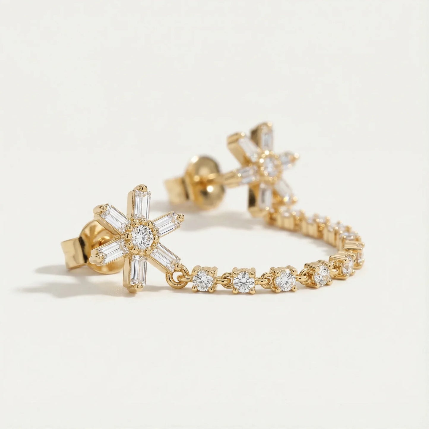 Ava flower stud chains diamonds Earring - Goldie Paris Jewellery