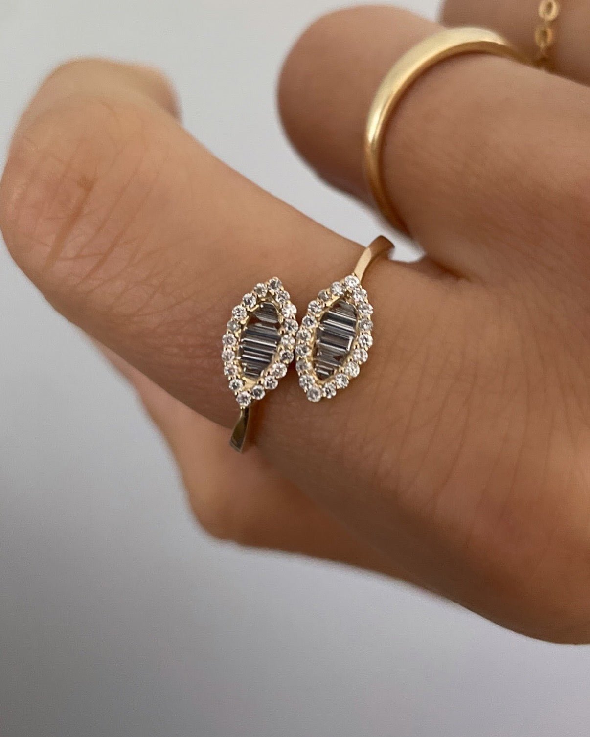 "Julie" Statement Double Leaf Diamond Ring - Goldie Paris Jewellery