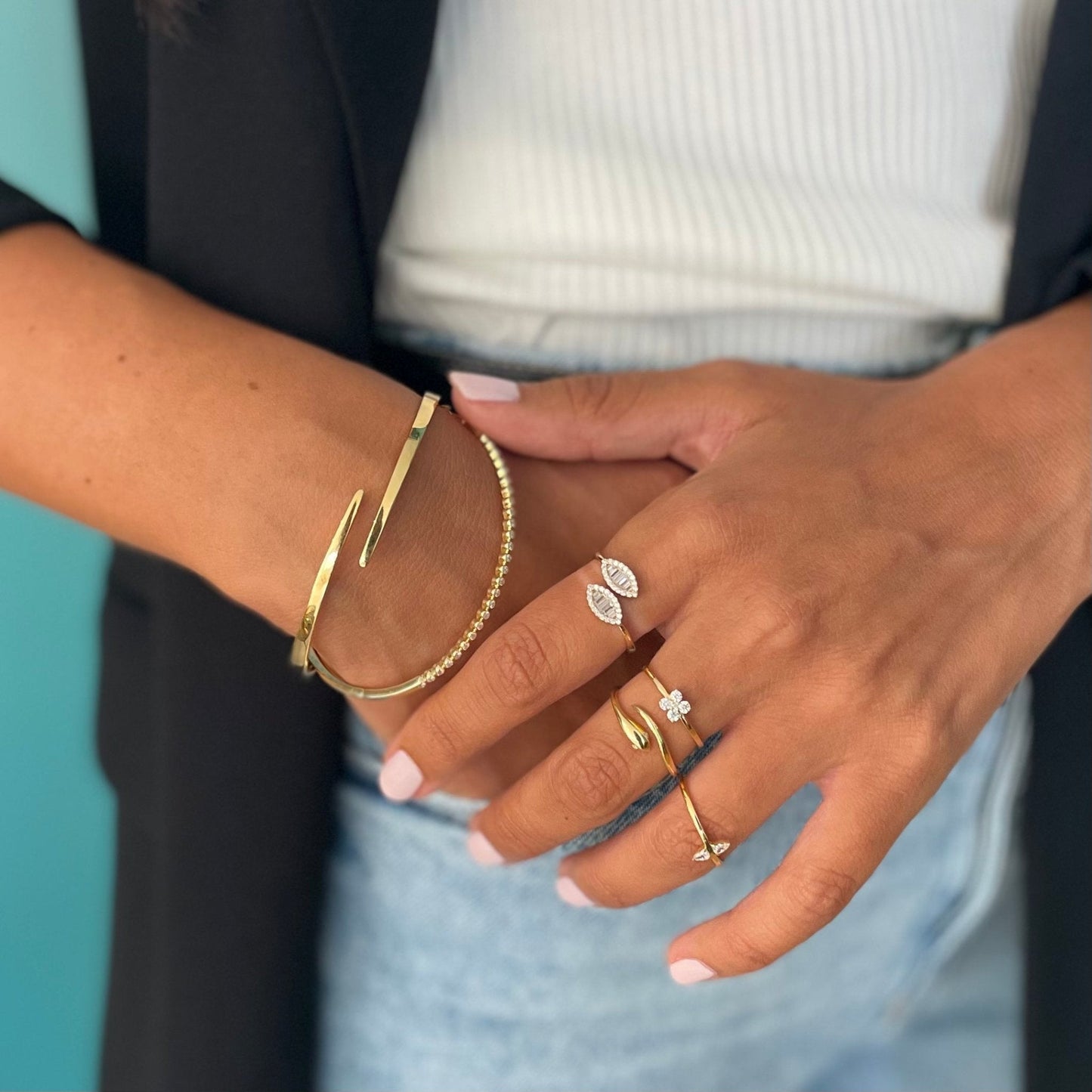 "Julie" Statement Double Leaf Diamond Ring - Goldie Paris Jewellery