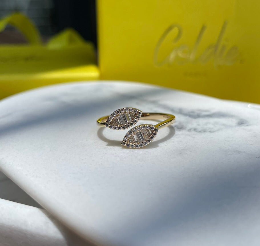 "Julie" Statement Double Leaf Diamond Ring - Goldie Paris Jewellery