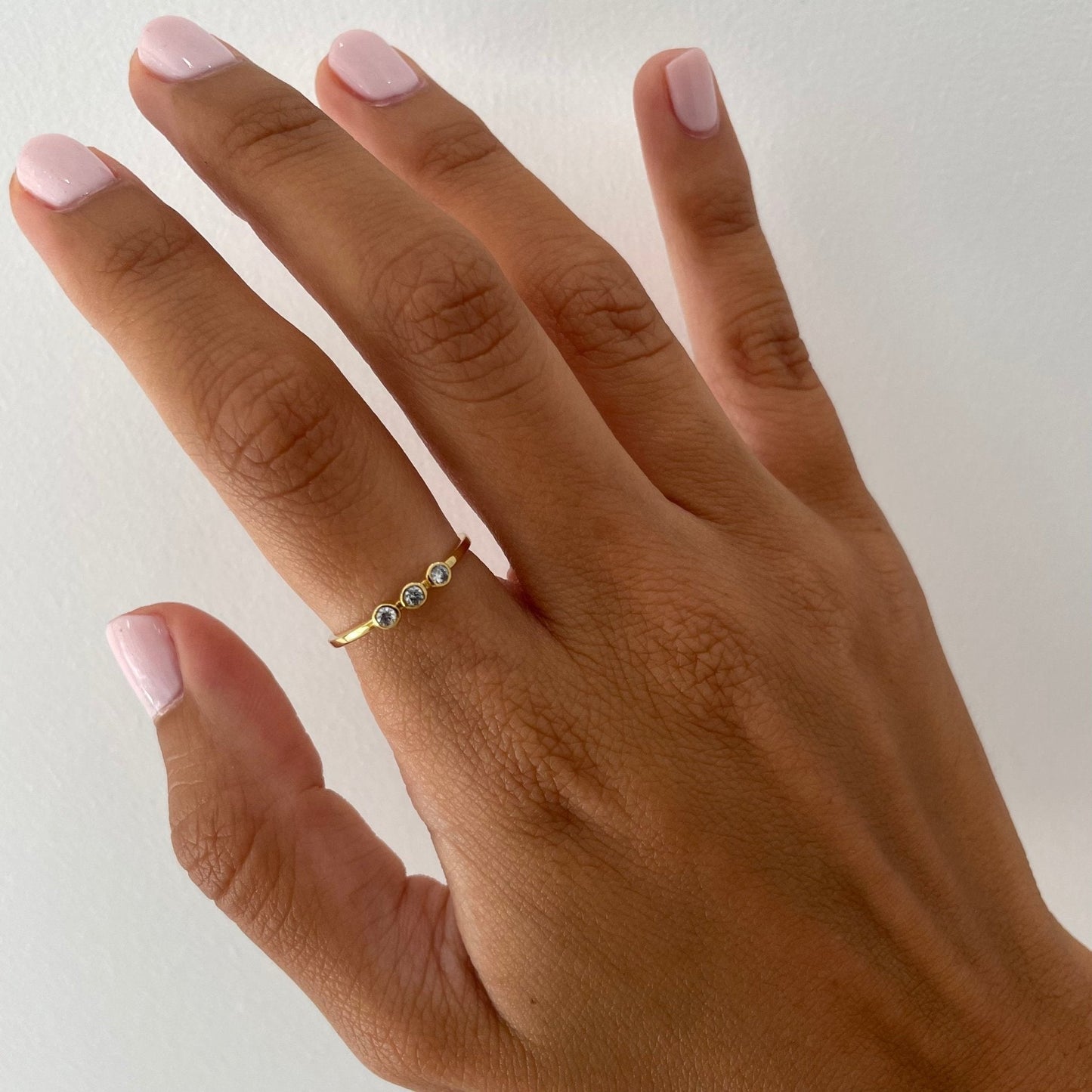 "Miriam" Three Bezel diamonds Stackable Ring - Goldie Paris Jewellery