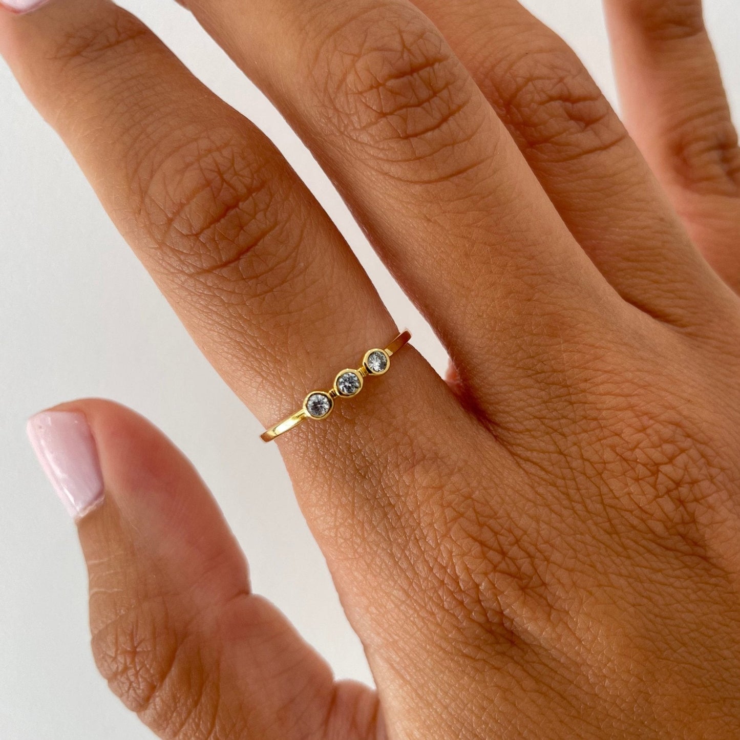 "Miriam" Three Bezel diamonds Stackable Ring - Goldie Paris Jewellery