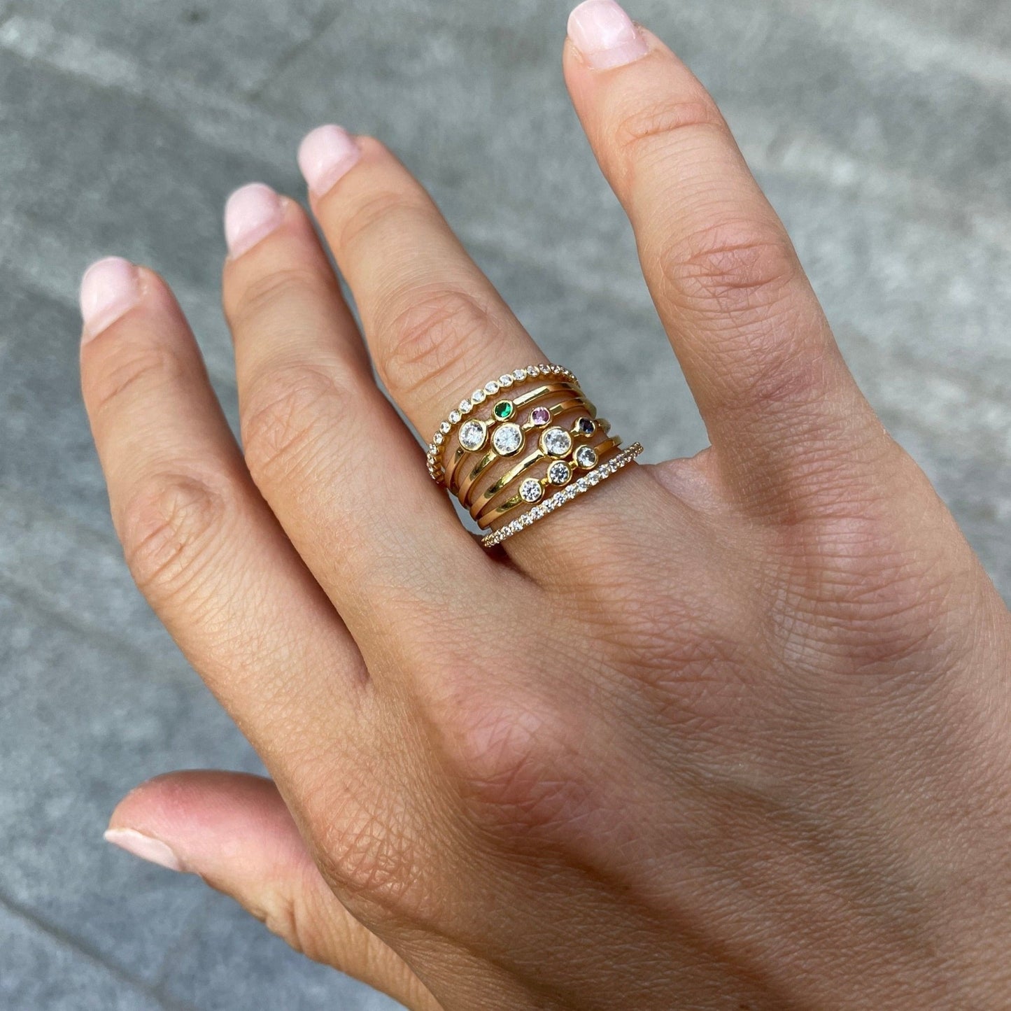"Miriam" Three Bezel diamonds Stackable Ring - Goldie Paris Jewellery