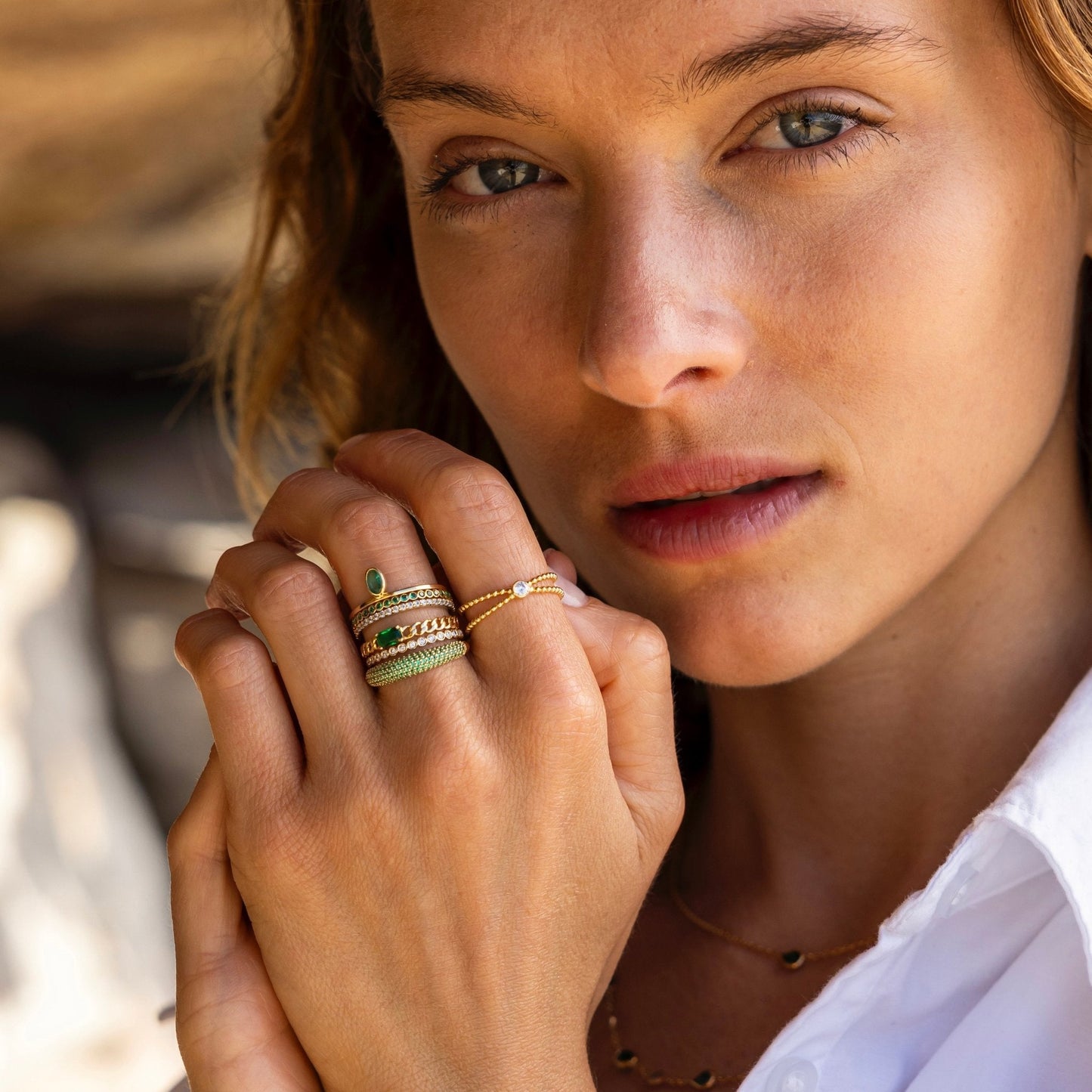 "Nilly" Dôme Pavé Diamond Ring - Emerald Green - Goldie Paris Jewellery
