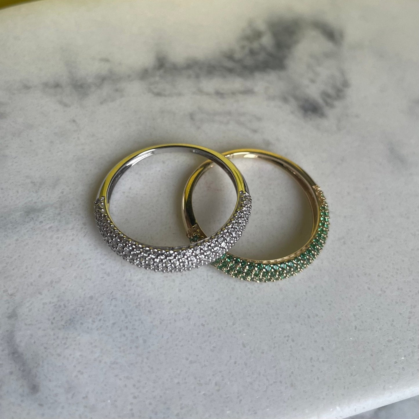 "Nilly" Dôme Pavé Diamond Ring - Emerald Green - Goldie Paris Jewellery