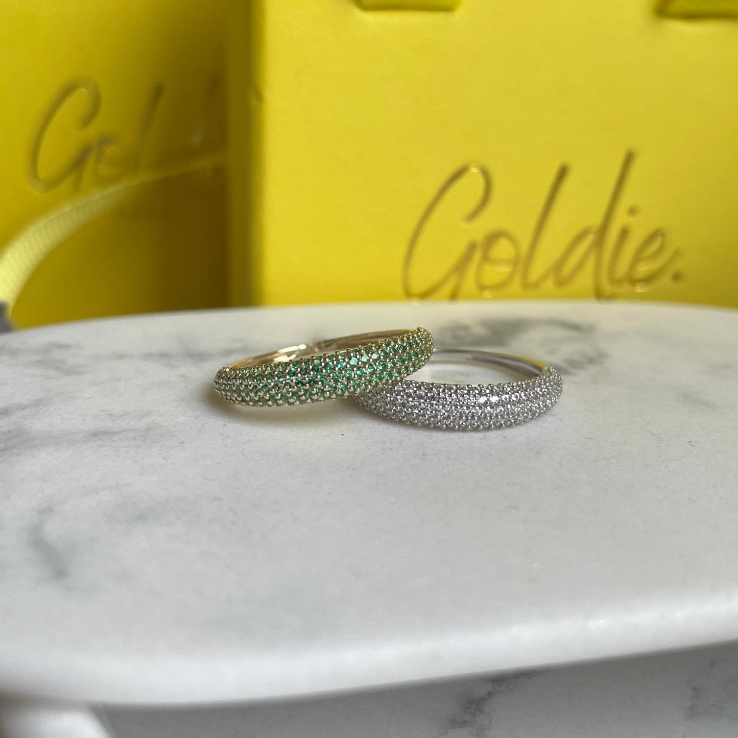 "Nilly" Dôme Pavé Diamond Ring - Emerald Green - Goldie Paris Jewellery