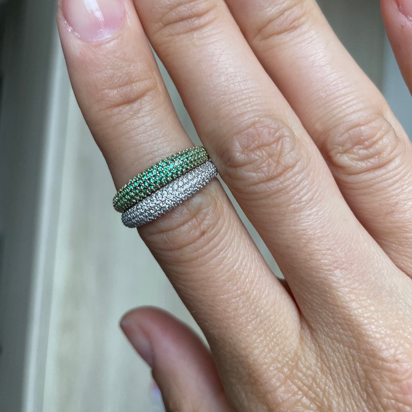 "Nilly" Dôme Pavé Diamond Ring - Emerald Green - Goldie Paris Jewellery