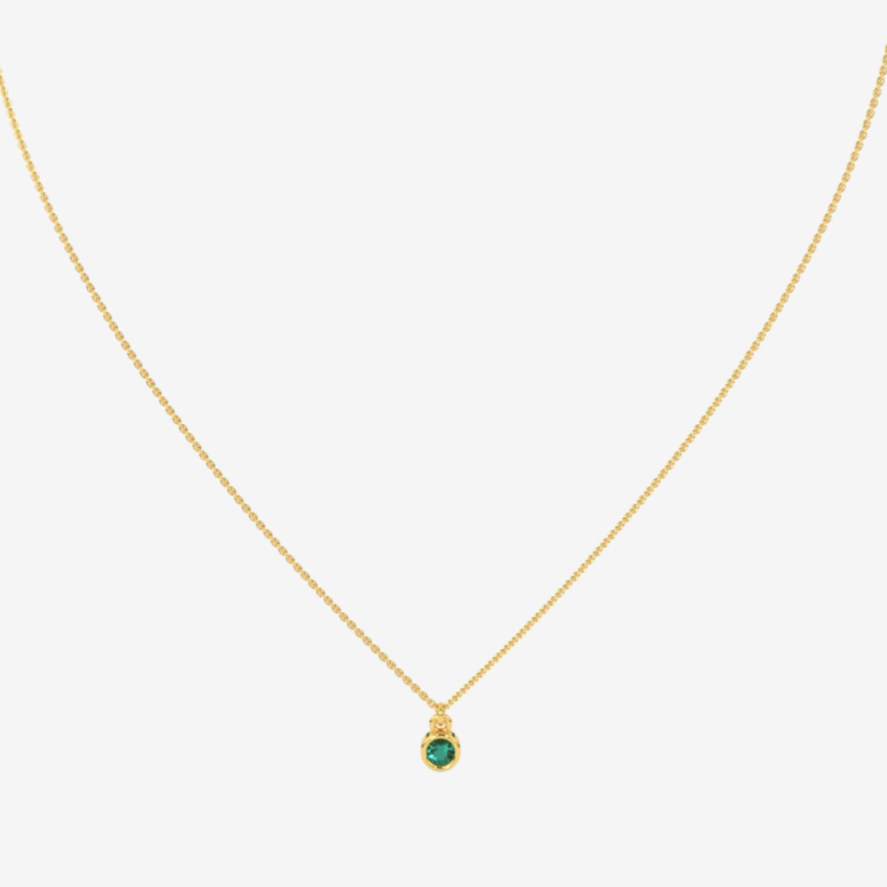 Single Bezel-Set Green Emerald Necklace - - Jewelry - Goldie Paris Jewelry - Bezel Necklace