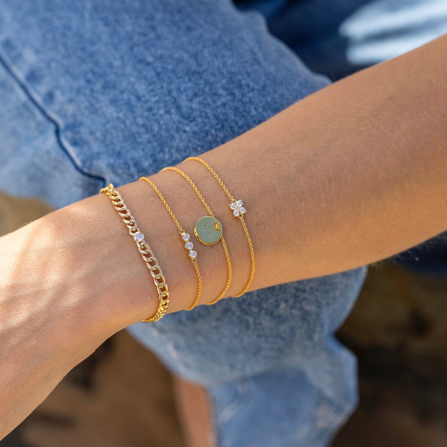 Three Bezel set Diamonds Bracelet - Goldie Paris Jewellery
