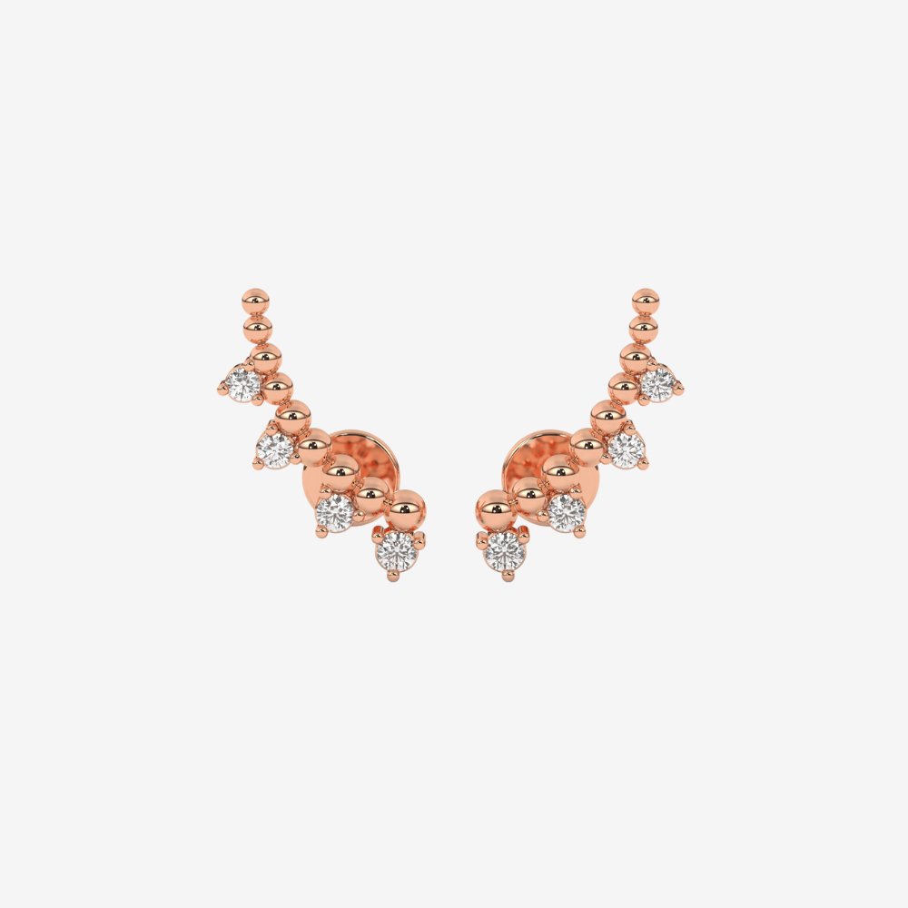 4 Diamonds Ear Climber Stud Earrings - 14k Rose Gold - Jewelry - Goldie Paris Jewelry - Earring